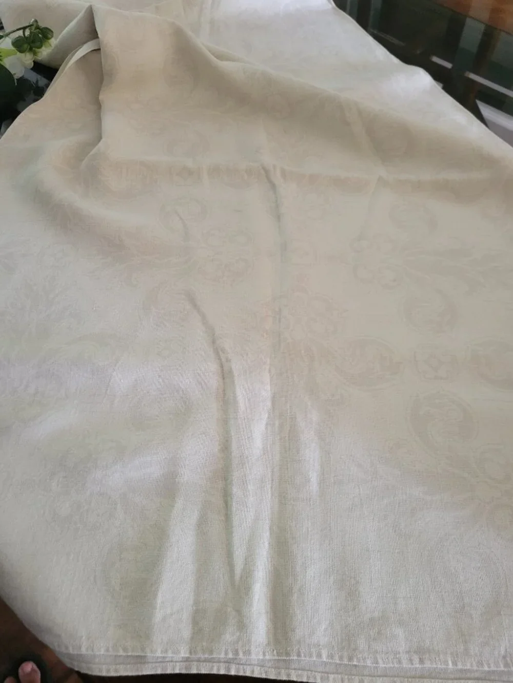Vintage Cream Damask Tablecloth -thick and subtle pattern embossed